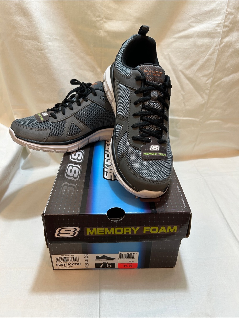 Skechers Sport Men’s Track Scloric Tennis Shoes in Charcoal/Black Sz 7.5 NIB